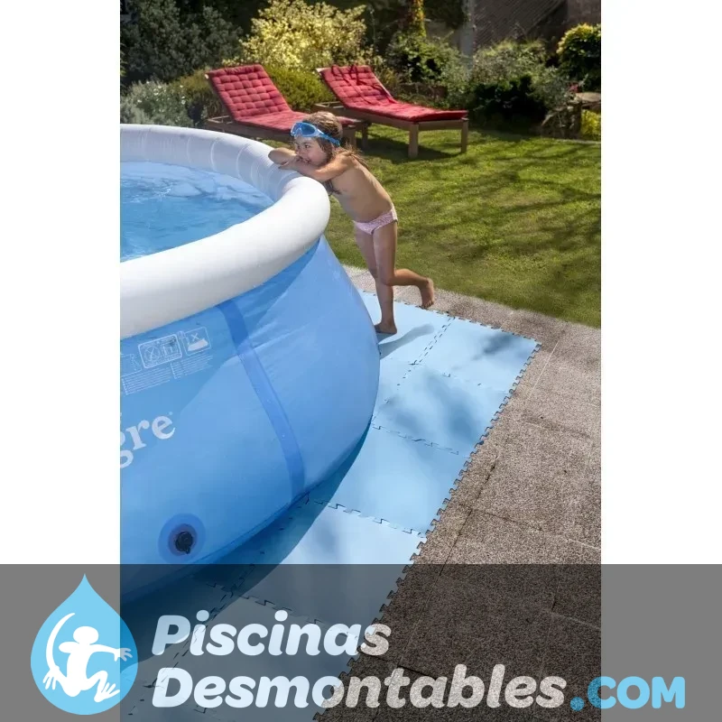 Tapis De Protection Sol Piscine Hors-Sol EVA 8 Mm Bleu - 9 Dalles 50x50 Cm Antidérapantes