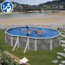 Repuestos Piscinas Ovaladas Imitación Piedra con Postes de 120 cm