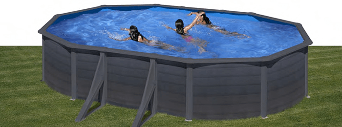 Piscinas Gre Kea, forma ovalada con contrafuertes en decoración Grafito Piscinas Gre Kea